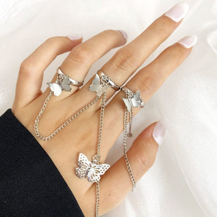 New Fashion Chain Ring Full Rhinestone Vintage Flower Rings For Women BENNYS 
