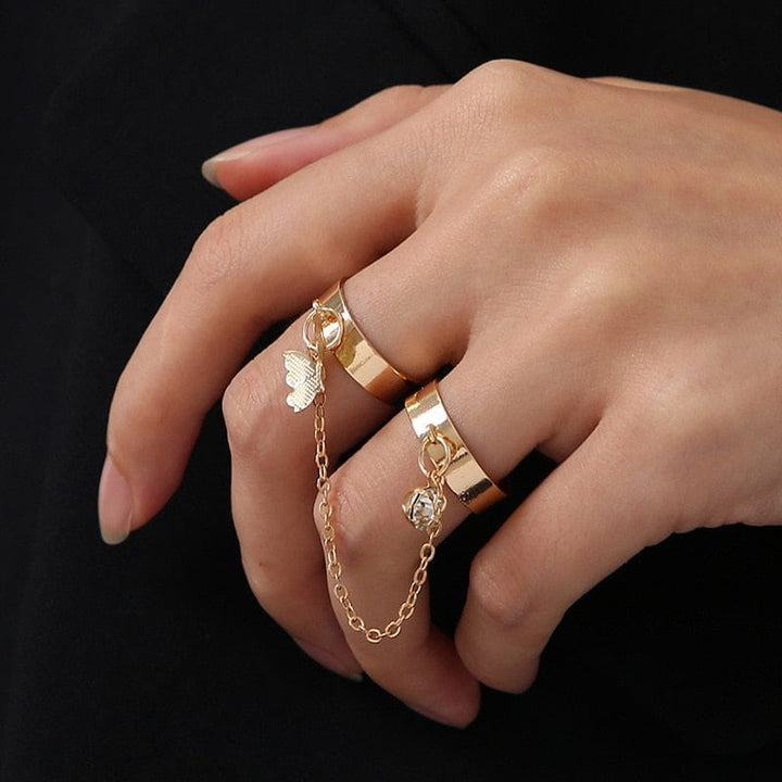New Fashion Chain Ring Full Rhinestone Vintage Flower Rings For Women BENNYS 