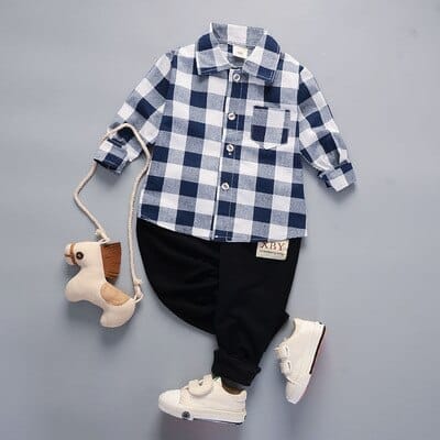 New Fashion Kids Clothes Baby Clothes Plaid shirt + Jeans 2 Pieces Set BENNYS 