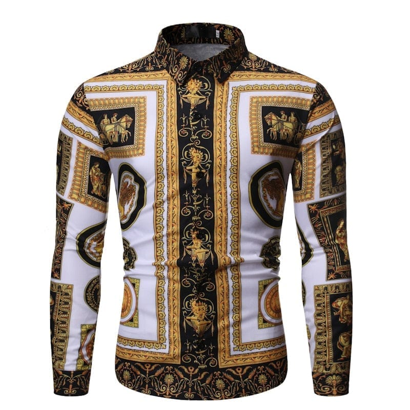 New Fashion Men's Baroque Floral Royal Shirts Luxury Brand Print Shirts BENNYS 