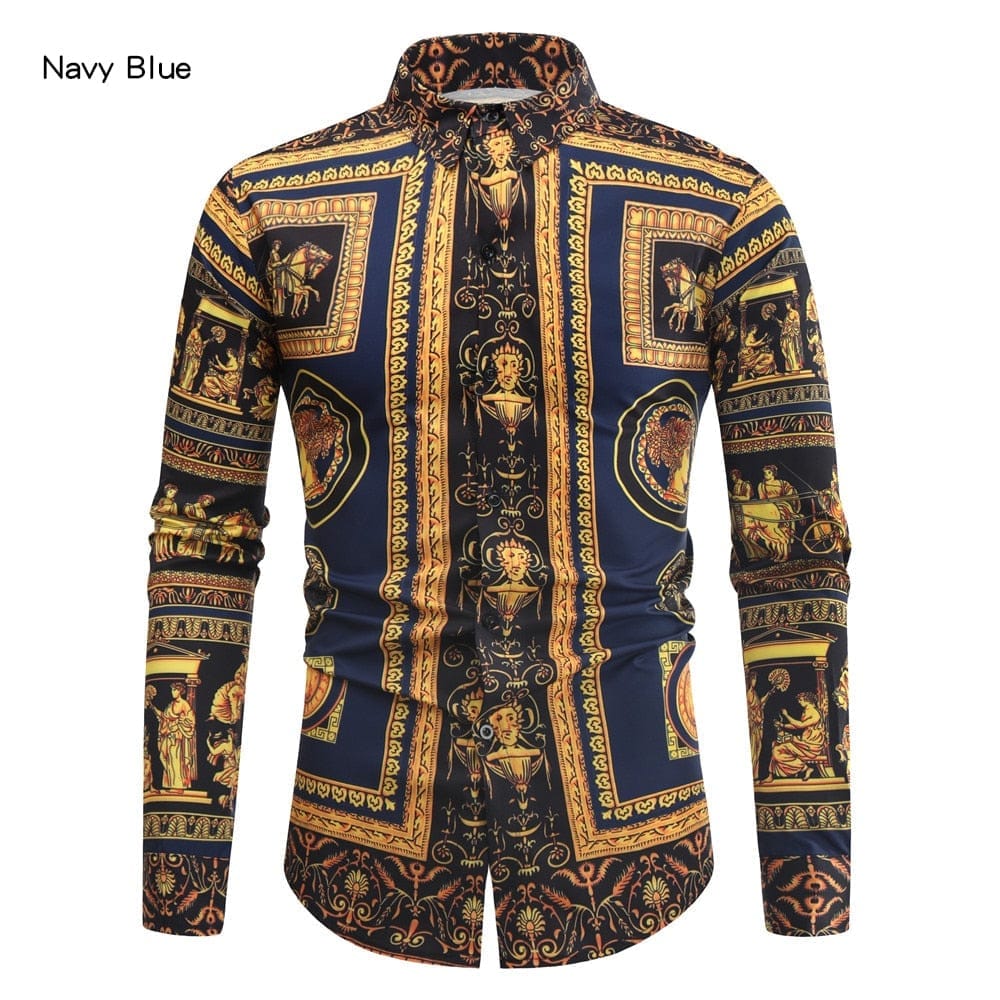 New Fashion Men's Baroque Floral Royal Shirts Luxury Brand Print Shirts BENNYS 