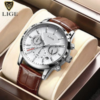 New Men's Watches LIGE Top Brand Luxury Leather Casual Quartz Watch BENNYS 