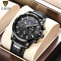 New Men's Watches LIGE Top Brand Luxury Leather Casual Quartz Watch BENNYS 