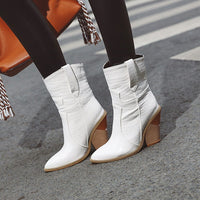 New Pointed Short Tube Female Leather Boots Square Heel Knight Boots BENNYS 
