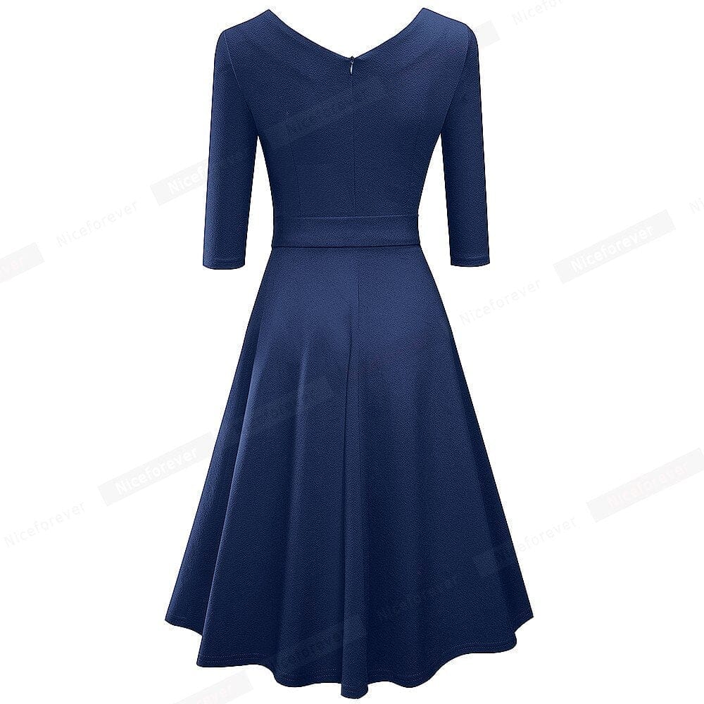 New Spring Pure Color with Sash Retro Dresses BENNYS 