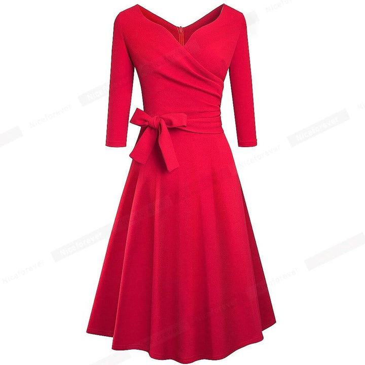 New Spring Pure Color with Sash Retro Dresses BENNYS 