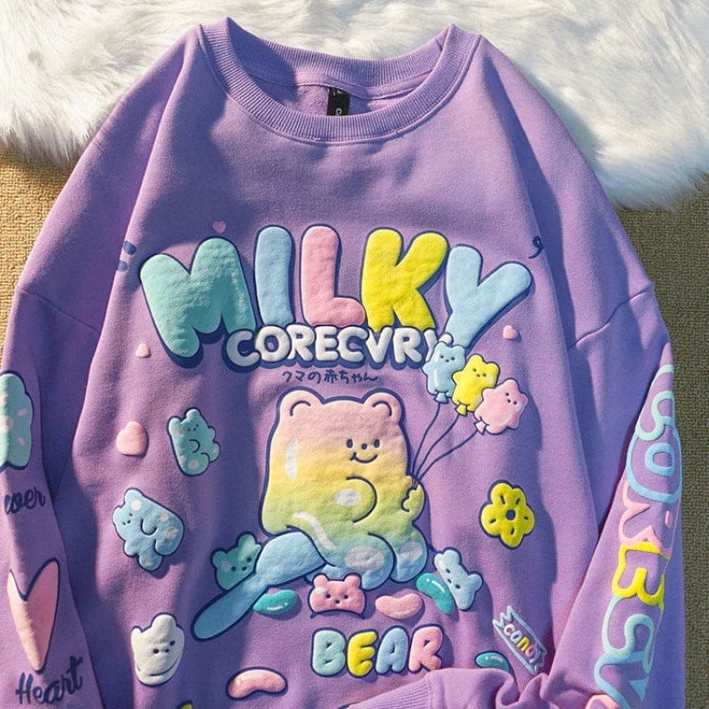 New Style Fun Loose Round Neck Sweater Cute Bear Print BENNYS 