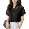 New Style Short-Sleeved Top Women's Fashion Solid Color Mesh Blouse BENNYS 