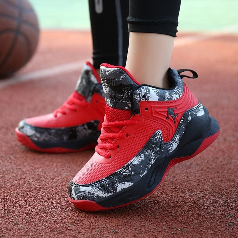 Boys red shop basketball shoes