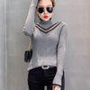 New Winter Hollow Out Net Yarn Splicing Knit Turtle Neck Sweater For Women BENNYS 