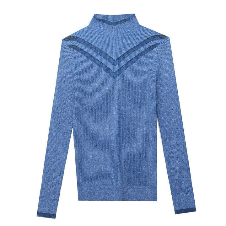 New Winter Hollow Out Net Yarn Splicing Knit Turtle Neck Sweater For Women BENNYS 