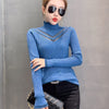 New Winter Hollow Out Net Yarn Splicing Knit Turtle Neck Sweater For Women BENNYS 