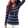 New Women Fashion Striped Long Sleeve Round Neck Pullover Slim Fit Top BENNYS 