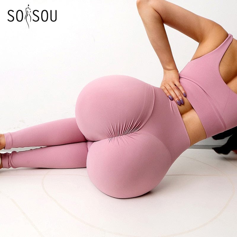 Women Fitness Yoga Seamless High Elastic Quick Dry Push Up Sports Leggings,  Solid High Waist Running Workout Joggings Pants, Women's Activewear
