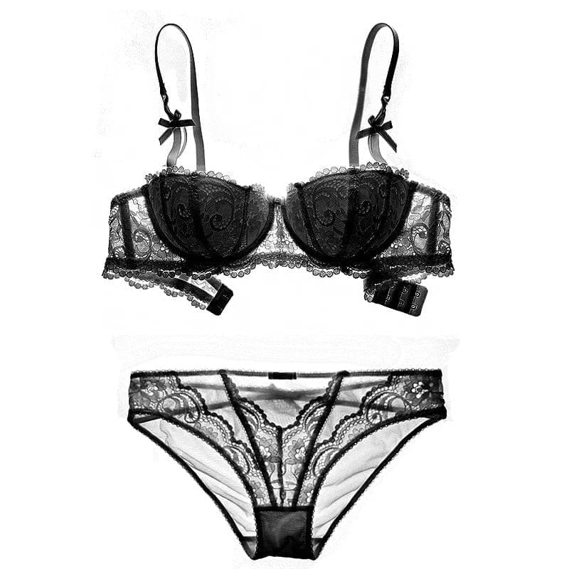 Push-up bra and panties set in cream and black colour with lace –  shasha-lingerie-and-beachwear