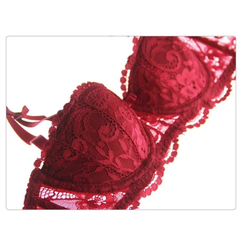 Comfortable Gathering Sexy Lace Bra Set Suit With Push Up Bra
