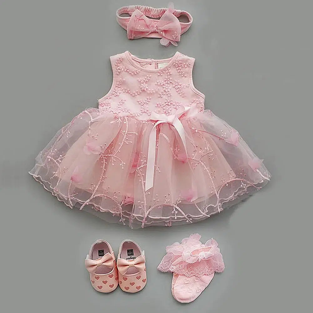 Newborn Baby Girl Dress And Shoes Set