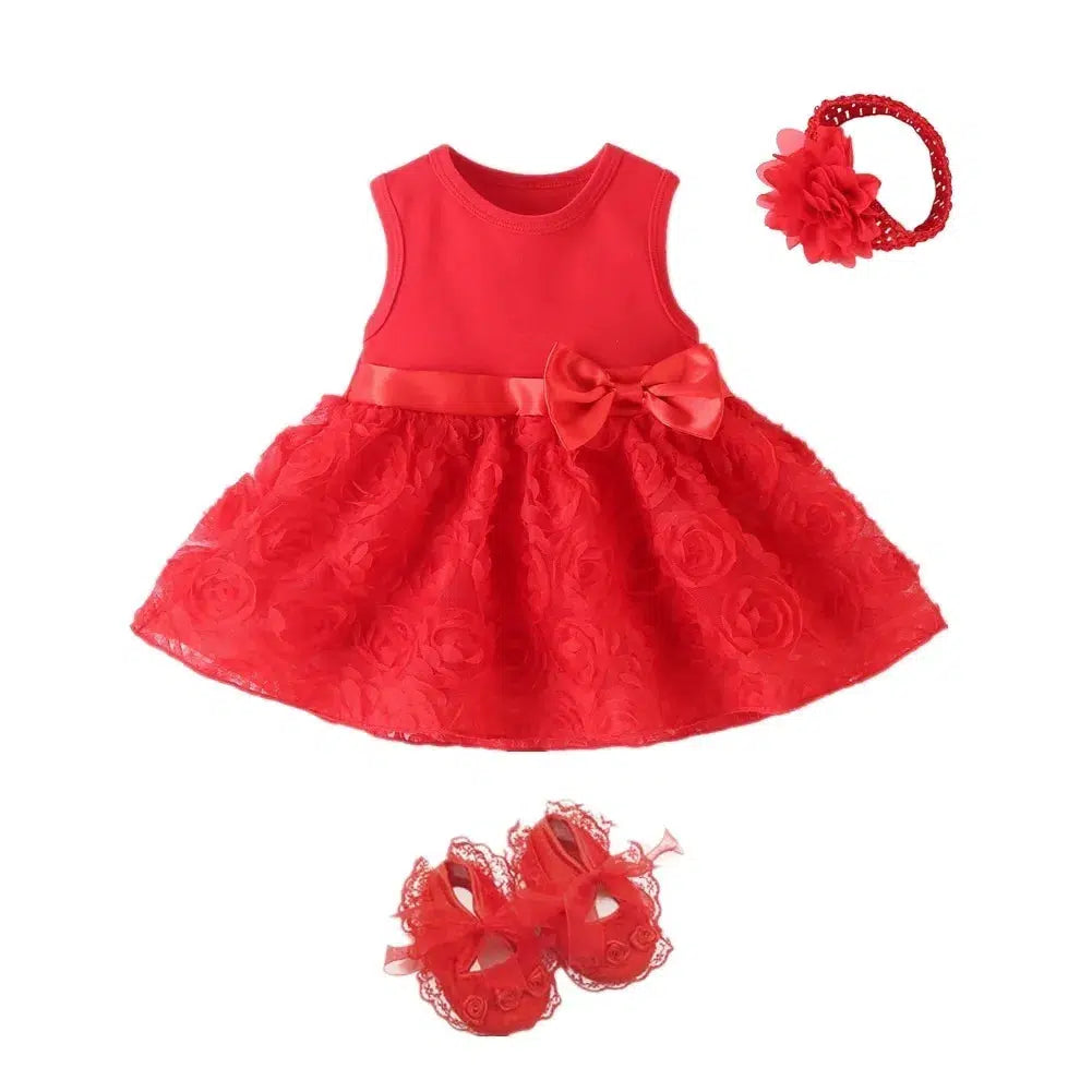 Newborn Baby Girl Dress And Shoes Set