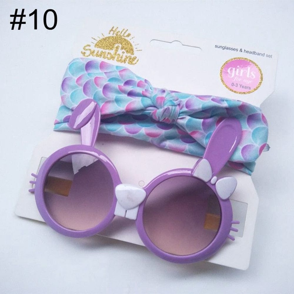 Nishine New 2pcs/lot Children Baby Girls Sunglasses Hair Band Set Anti-UV Cartoon Glasses Knot Bow Headband Photo Props Gifts BENNYS 