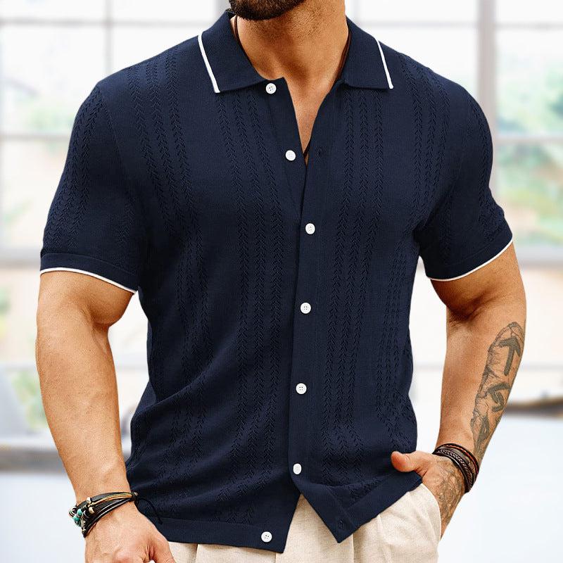 Short-sleeved Polo Shirt Summer Button Lapel Top Fashion Business Men's Clothing-Shirts-Bennys Beauty World