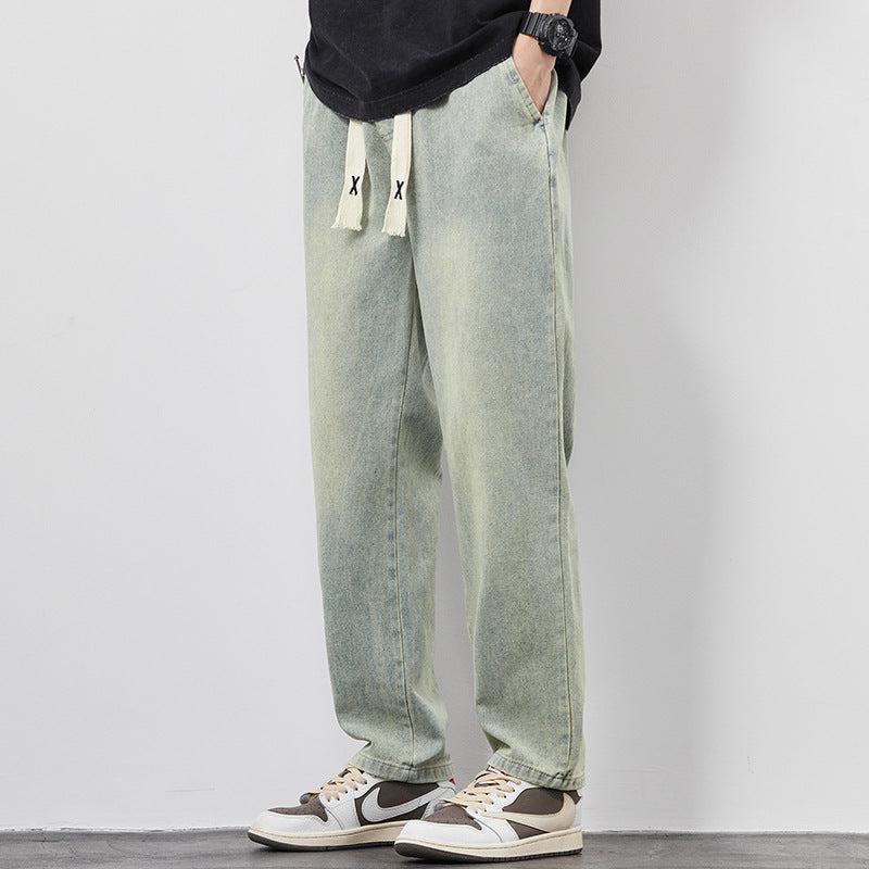 Summer Loose Wide Leg Jeans Pants Men Fashion Drawstring Trousers-pants-Bennys Beauty World