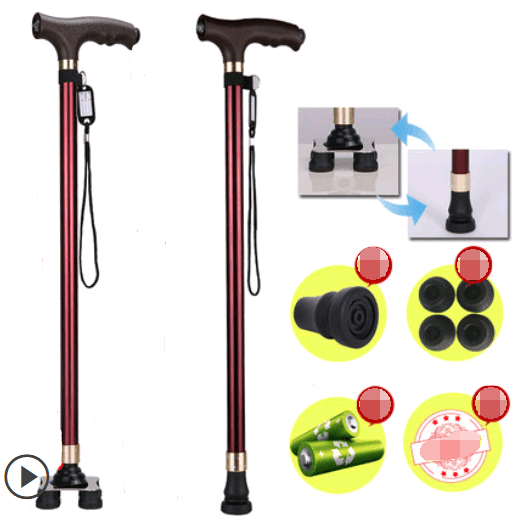 Old man's walking stick, old man, walking stick, light cane, four-legged, multi-function, walking, non-slip, walking stick, telescopic lamp BENNYS 