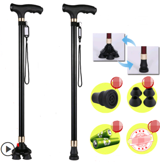 Old man's walking stick, old man, walking stick, light cane, four-legged, multi-function, walking, non-slip, walking stick, telescopic lamp BENNYS 