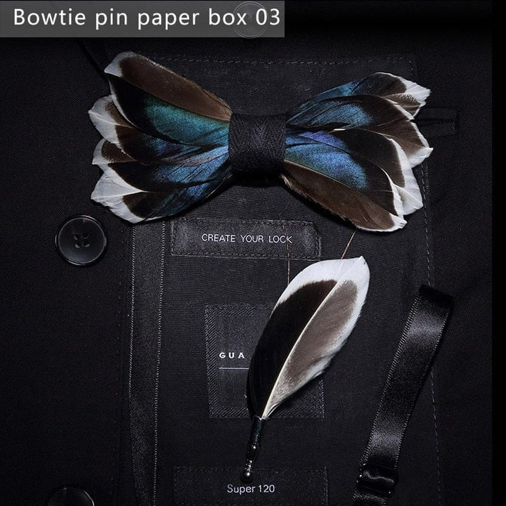 Original design feather bow exquisite handmade men's bow tie wedding party gift set BENNYS 