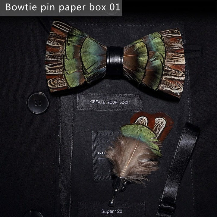 Original design feather bow exquisite handmade men's bow tie wedding party gift set BENNYS 