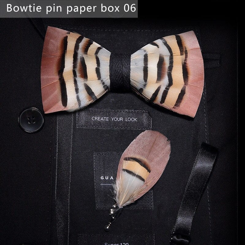 Original design feather bow exquisite handmade men's bow tie wedding party gift set BENNYS 