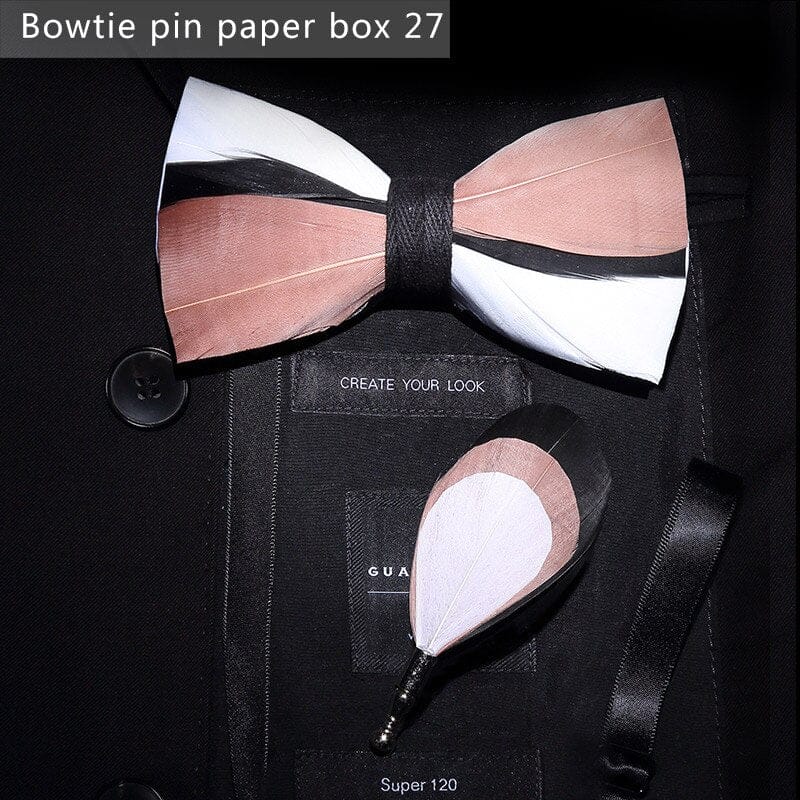 Original design feather bow exquisite handmade men's bow tie wedding party gift set BENNYS 