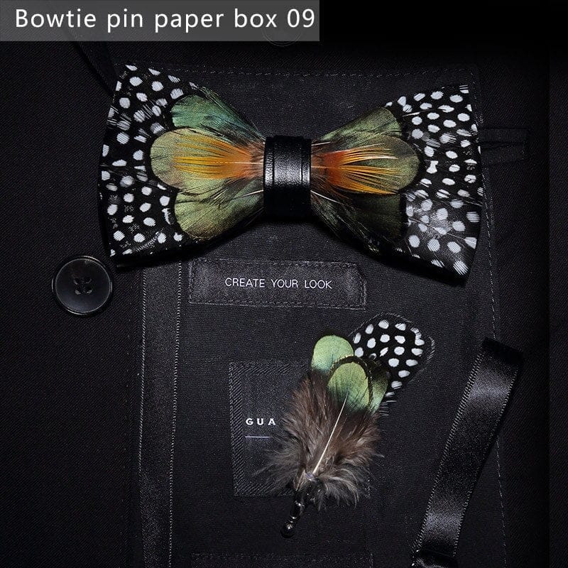 Original design feather bow exquisite handmade men's bow tie wedding party gift set BENNYS 