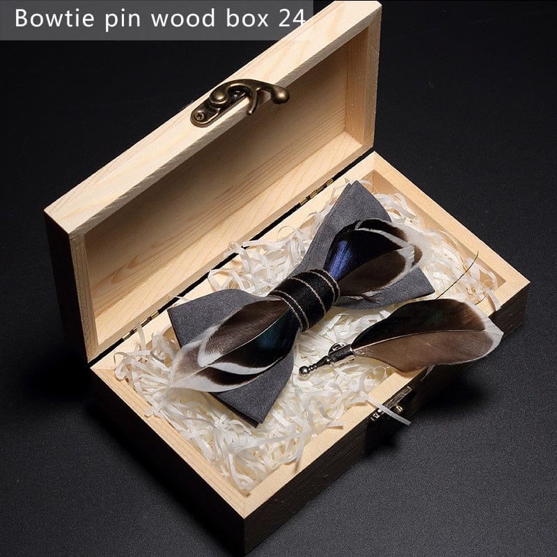 Original design feather bow exquisite handmade men's bow tie wedding party gift set BENNYS 