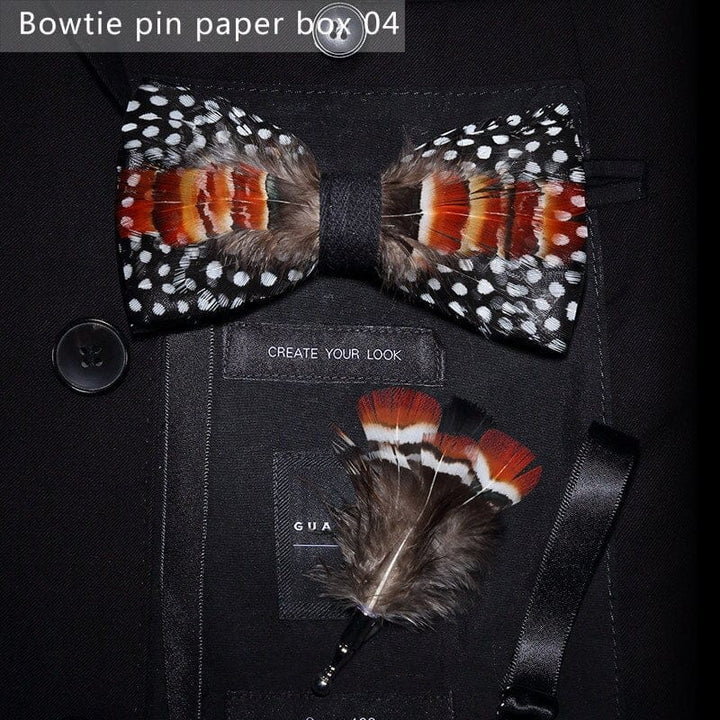 Original design feather bow exquisite handmade men's bow tie wedding party gift set BENNYS 