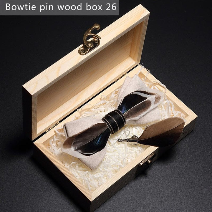 Original design feather bow exquisite handmade men's bow tie wedding party gift set BENNYS 