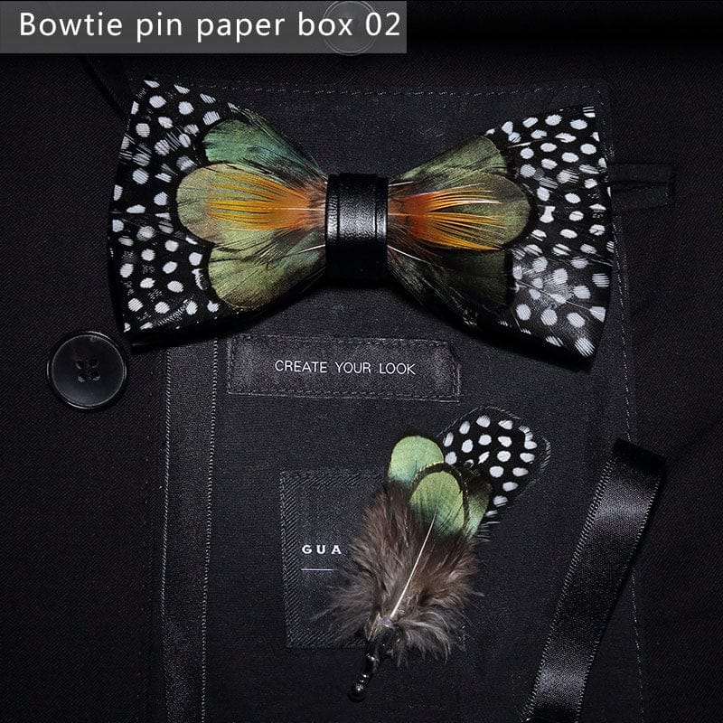 Original design feather bow exquisite handmade men's bow tie wedding party gift set BENNYS 