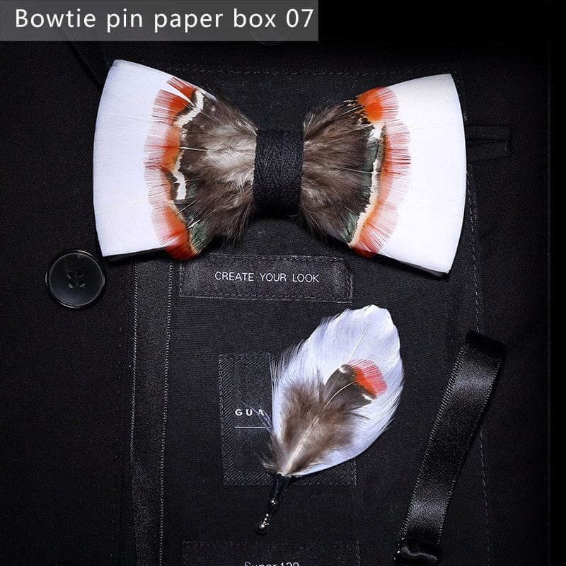 Original design feather bow exquisite handmade men's bow tie wedding party gift set BENNYS 