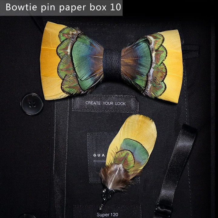 Original design feather bow exquisite handmade men's bow tie wedding party gift set BENNYS 