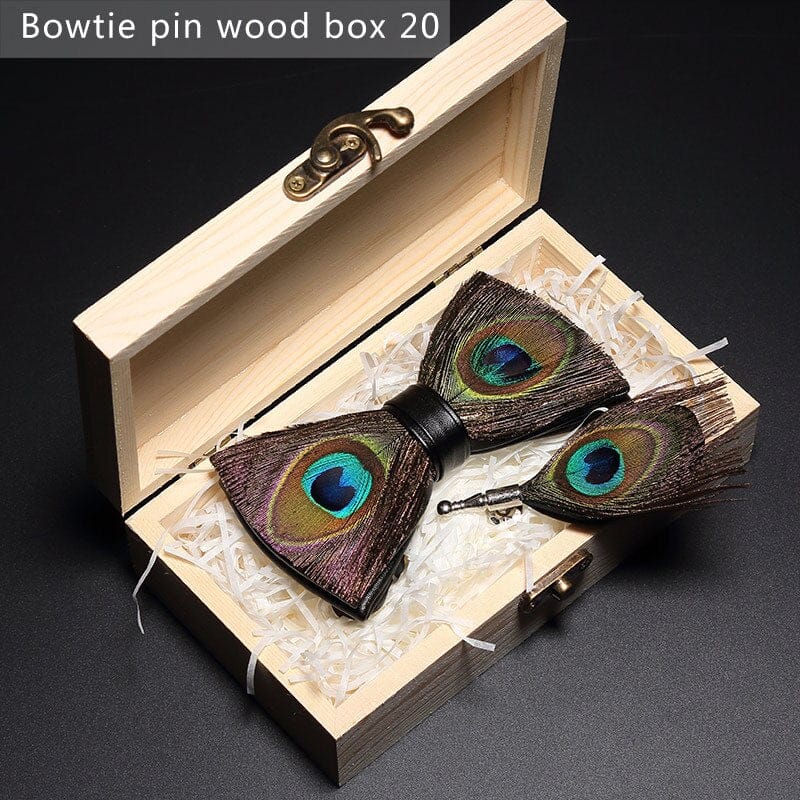 Original design feather bow exquisite handmade men's bow tie wedding party gift set BENNYS 