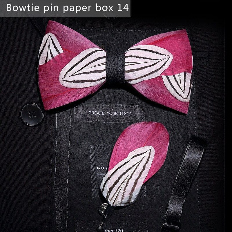 Original design feather bow exquisite handmade men's bow tie wedding party gift set BENNYS 