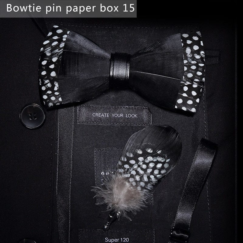 Original design feather bow exquisite handmade men's bow tie wedding party gift set BENNYS 