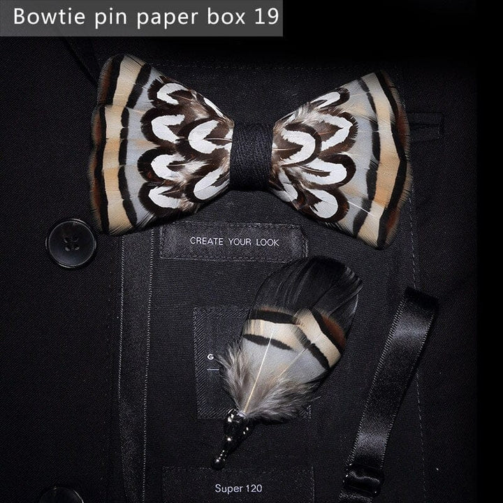 Original design feather bow exquisite handmade men's bow tie wedding party gift set BENNYS 