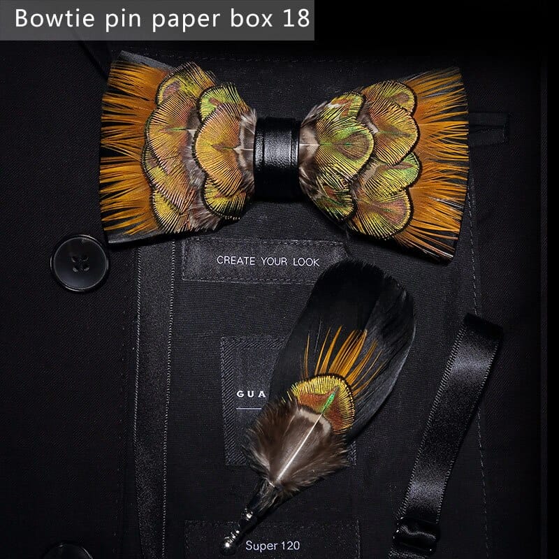 Original design feather bow exquisite handmade men's bow tie wedding party gift set BENNYS 