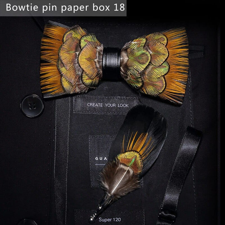 Original design feather bow exquisite handmade men's bow tie wedding party gift set BENNYS 