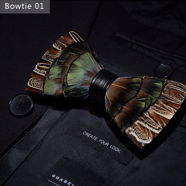 Original design feather bow exquisite handmade men's bow tie wedding party gift set BENNYS 