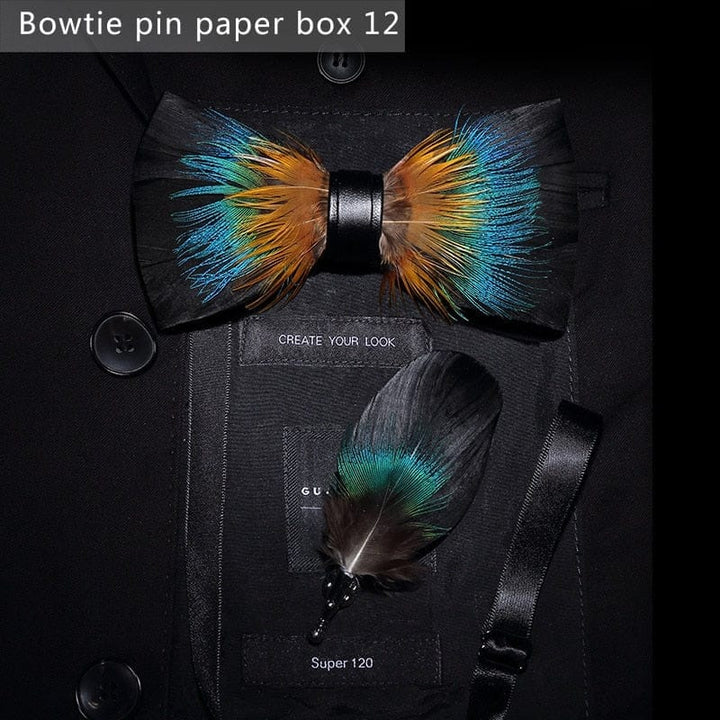 Original design feather bow exquisite handmade men's bow tie wedding party gift set BENNYS 