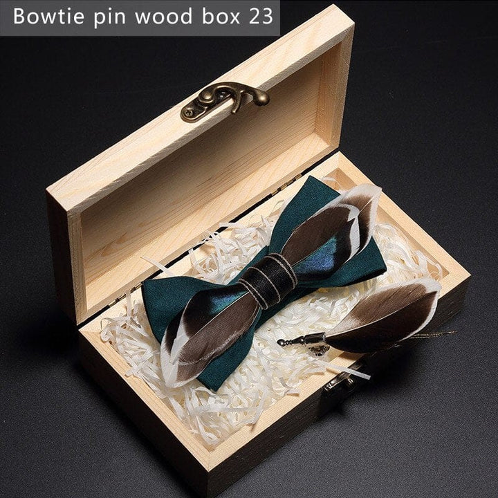 Original design feather bow exquisite handmade men's bow tie wedding party gift set BENNYS 