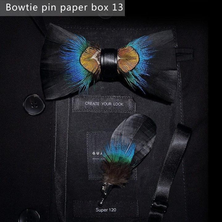 Original design feather bow exquisite handmade men's bow tie wedding party gift set BENNYS 