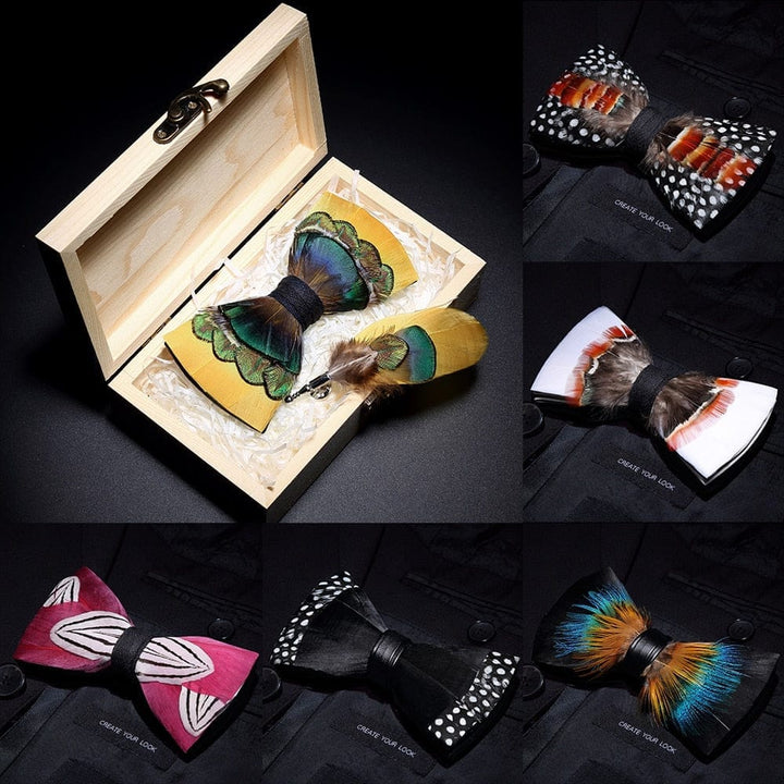 Original design feather bow exquisite handmade men's bow tie wedding party gift set BENNYS 