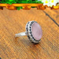 Oval Pink Quartz Amethysts Jades Natural Stone rings For Women BENNYS 